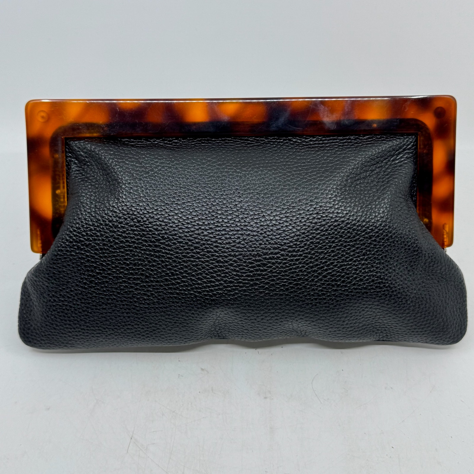 J. Mclaughlin Black Pebbled Leather & Tortoise Shell Clutch